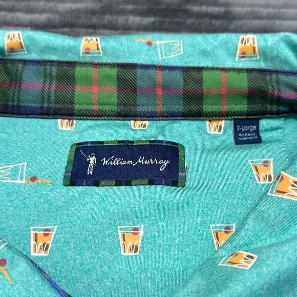 William Murray Polo Shirt Green Cocktail Drink Print Short Sleeve Men’s Size XL - Picture 4 of 9